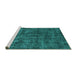 Sideview of Machine Washable Persian Turquoise Traditional Area Rugs, wshtr3303turq