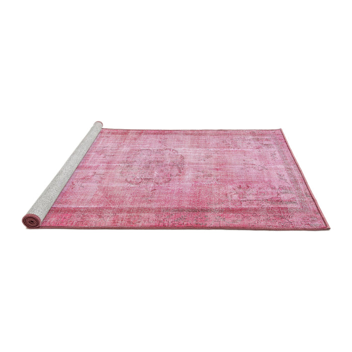 Sideview of Machine Washable Traditional Dark Pink Rug, wshtr3305