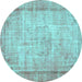 Round Machine Washable Persian Turquoise Bohemian Area Rugs, wshtr3305turq