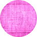 Round Machine Washable Persian Pink Bohemian Rug, wshtr3305pnk