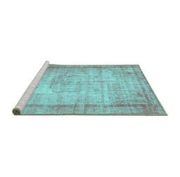 Sideview of Machine Washable Persian Turquoise Bohemian Area Rugs, wshtr3305turq
