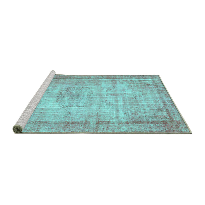 Sideview of Machine Washable Persian Turquoise Bohemian Area Rugs, wshtr3305turq