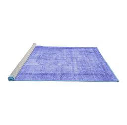 Sideview of Machine Washable Persian Blue Bohemian Rug, wshtr3305blu
