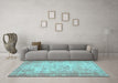 Machine Washable Persian Turquoise Bohemian Area Rugs in a Living Room,, wshtr3305turq