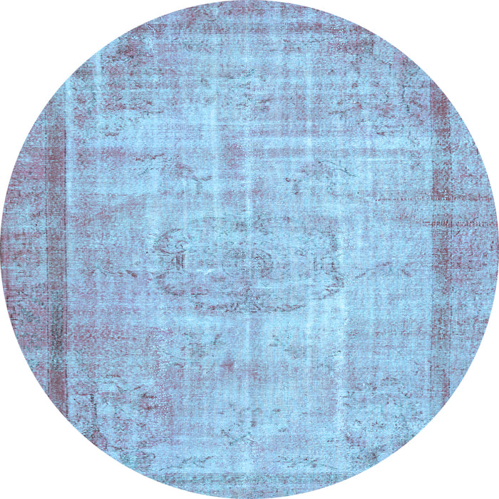 Round Machine Washable Persian Light Blue Bohemian Rug, wshtr3305lblu