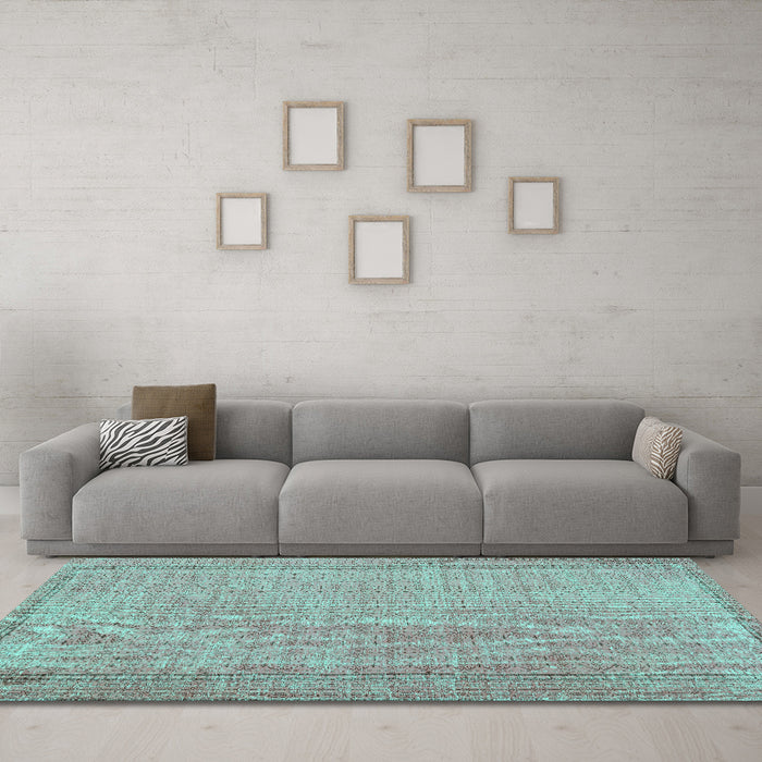 Machine Washable Persian Turquoise Bohemian Area Rugs in a Living Room,, wshtr3306turq