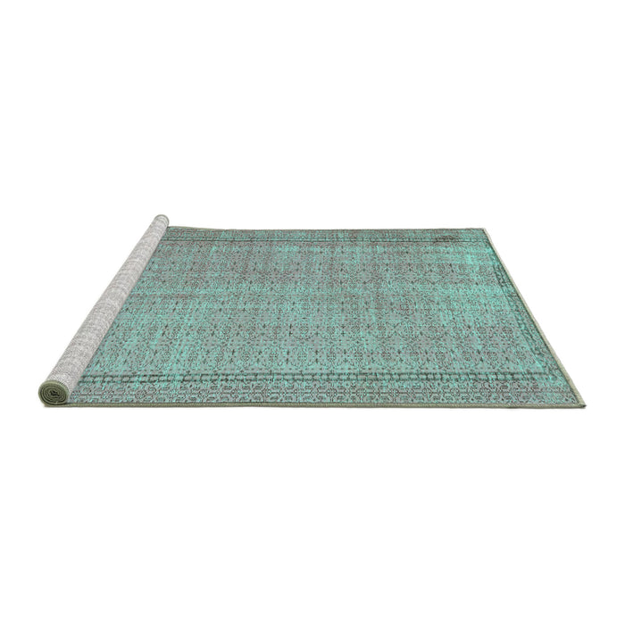 Sideview of Machine Washable Persian Turquoise Bohemian Area Rugs, wshtr3306turq