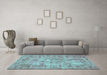 Machine Washable Persian Turquoise Traditional Area Rugs in a Living Room,, wshtr3307turq