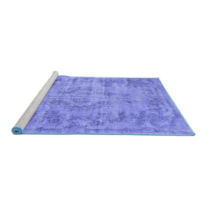 Sideview of Machine Washable Persian Blue Traditional Rug, wshtr3307blu