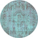 Round Persian Turquoise Traditional Rug, tr3307turq