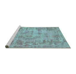 Sideview of Machine Washable Persian Turquoise Traditional Area Rugs, wshtr3307turq