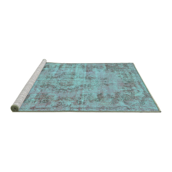 Sideview of Machine Washable Persian Turquoise Traditional Area Rugs, wshtr3307turq
