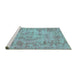 Sideview of Machine Washable Persian Turquoise Traditional Area Rugs, wshtr3307turq