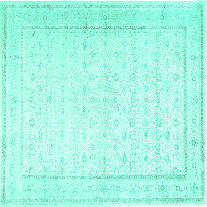 Square Machine Washable Persian Turquoise Traditional Area Rugs, wshtr3308turq