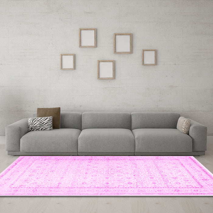 Machine Washable Persian Pink Traditional Rug in a Living Room, wshtr3308pnk