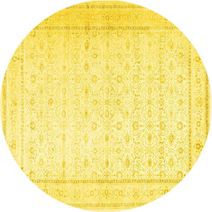Round Machine Washable Persian Yellow Traditional Rug, wshtr3308yw