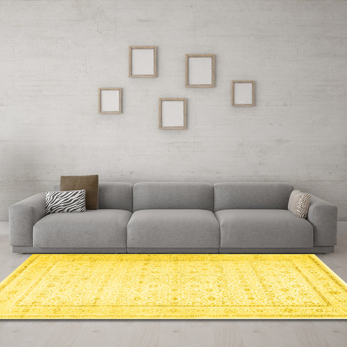Machine Washable Persian Yellow Traditional Rug in a Living Room, wshtr3308yw