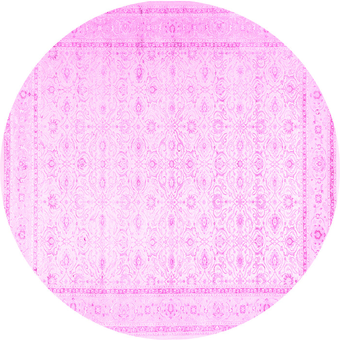 Round Machine Washable Persian Pink Traditional Rug, wshtr3308pnk