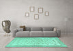 Machine Washable Persian Turquoise Traditional Area Rugs in a Living Room,, wshtr3309turq