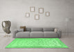 Machine Washable Persian Emerald Green Traditional Area Rugs in a Living Room,, wshtr3309emgrn