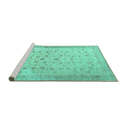 Sideview of Machine Washable Persian Turquoise Traditional Area Rugs, wshtr3309turq