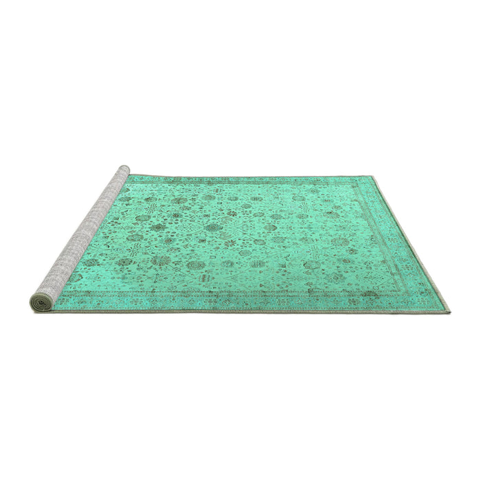 Sideview of Machine Washable Persian Turquoise Traditional Area Rugs, wshtr3309turq