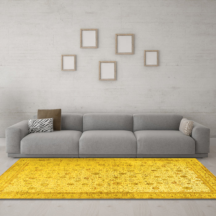 Machine Washable Persian Yellow Traditional Rug in a Living Room, wshtr3309yw