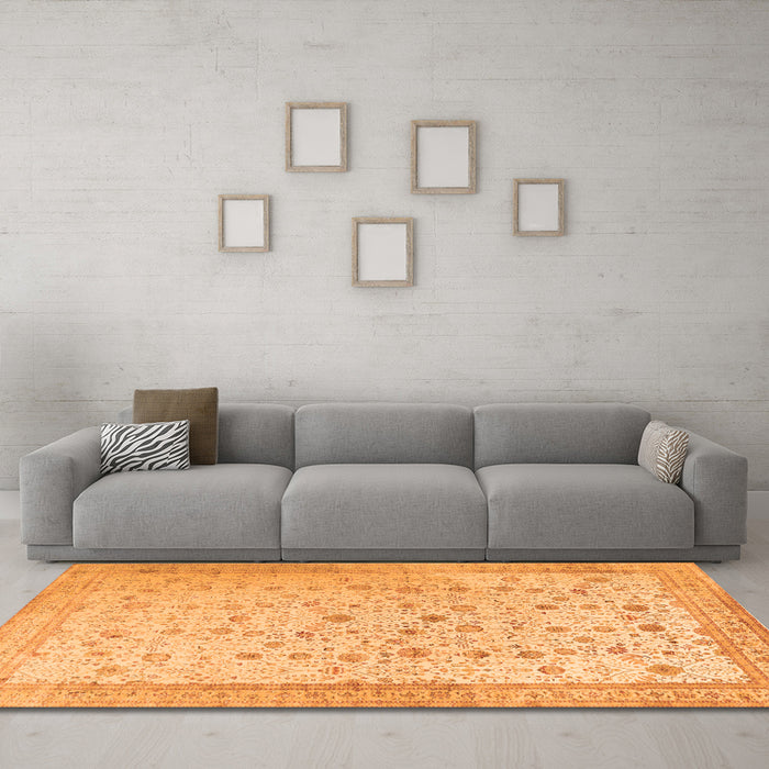 Machine Washable Persian Orange Traditional Area Rugs in a Living Room, wshtr3309org