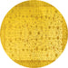 Round Machine Washable Persian Yellow Traditional Rug, wshtr3309yw