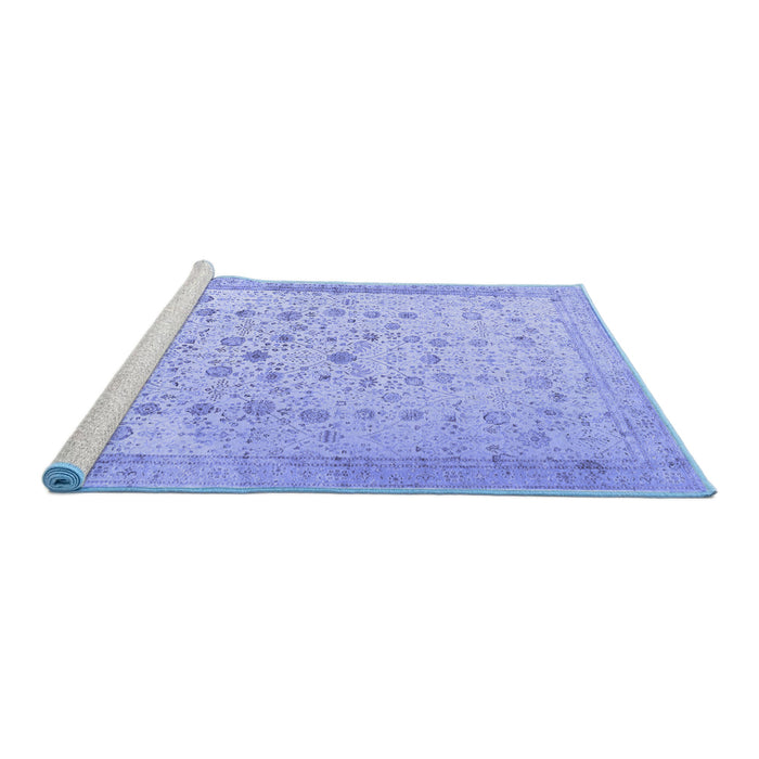 Sideview of Machine Washable Persian Blue Traditional Rug, wshtr3309blu