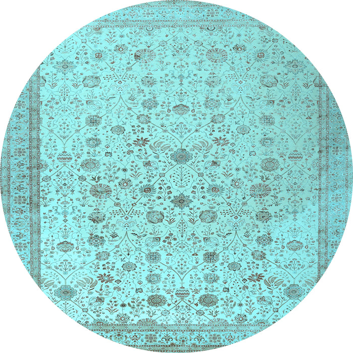 Round Machine Washable Persian Light Blue Traditional Rug, wshtr3309lblu