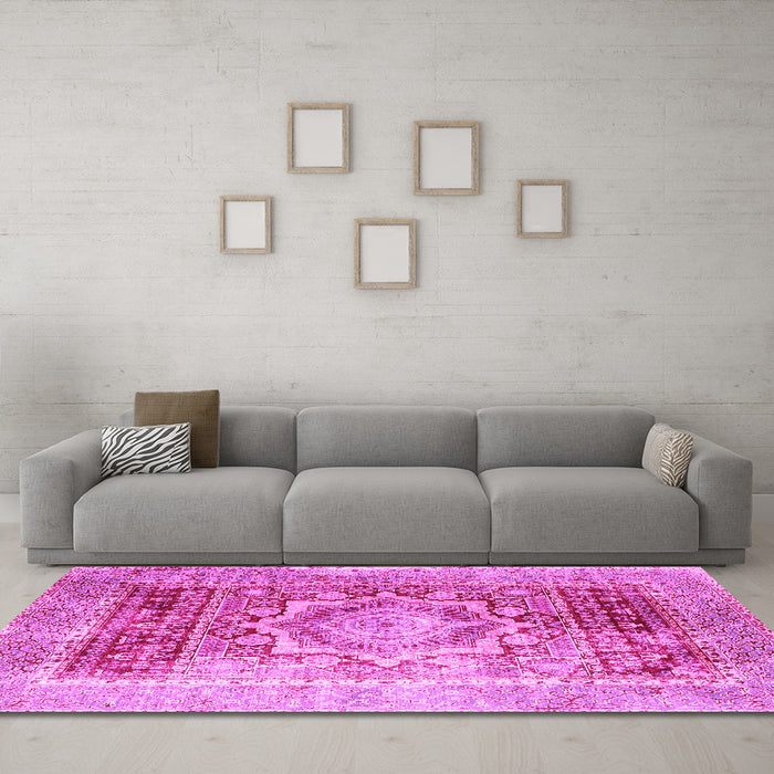 Machine Washable Persian Pink Traditional Rug in a Living Room, wshtr330pnk