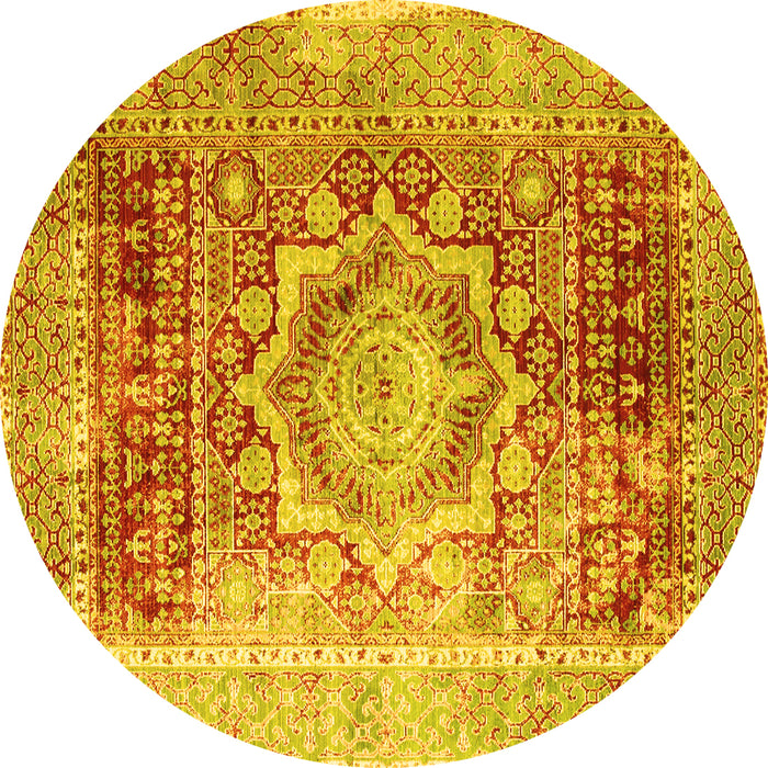 Round Machine Washable Persian Yellow Traditional Rug, wshtr330yw