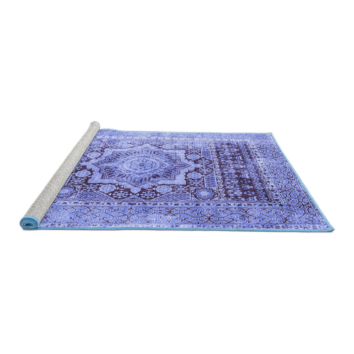 Sideview of Machine Washable Persian Blue Traditional Rug, wshtr330blu