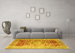 Machine Washable Persian Yellow Traditional Rug in a Living Room, wshtr330yw
