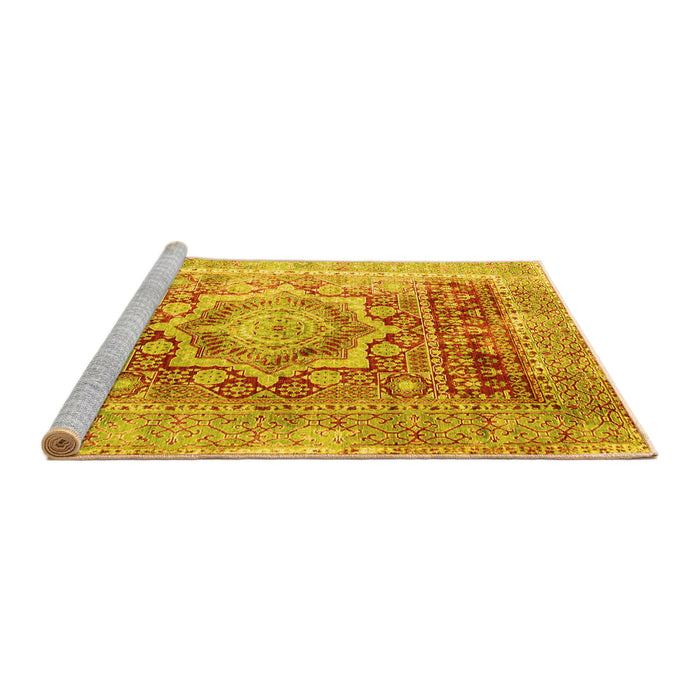 Sideview of Machine Washable Persian Yellow Traditional Rug, wshtr330yw