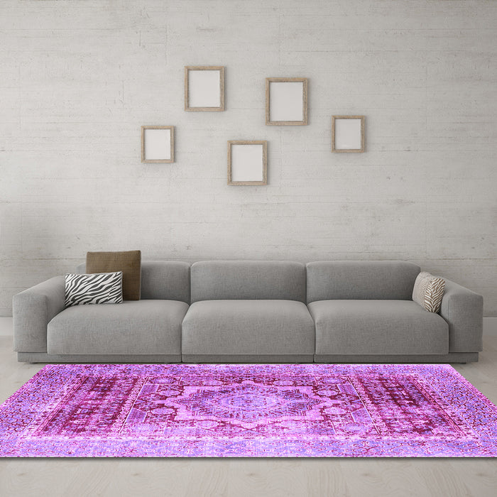 Machine Washable Persian Purple Traditional Area Rugs in a Living Room, wshtr330pur