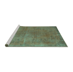 Sideview of Machine Washable Persian Turquoise Traditional Area Rugs, wshtr3310turq