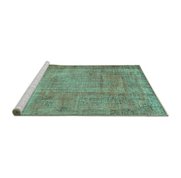 Sideview of Machine Washable Persian Turquoise Traditional Area Rugs, wshtr3311turq