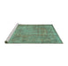 Sideview of Machine Washable Persian Turquoise Traditional Area Rugs, wshtr3311turq