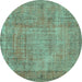 Round Persian Turquoise Traditional Rug, tr3311turq