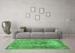 Machine Washable Medallion Emerald Green Traditional Area Rugs in a Living Room,, wshtr3312emgrn