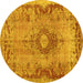 Round Machine Washable Medallion Yellow Traditional Rug, wshtr3312yw