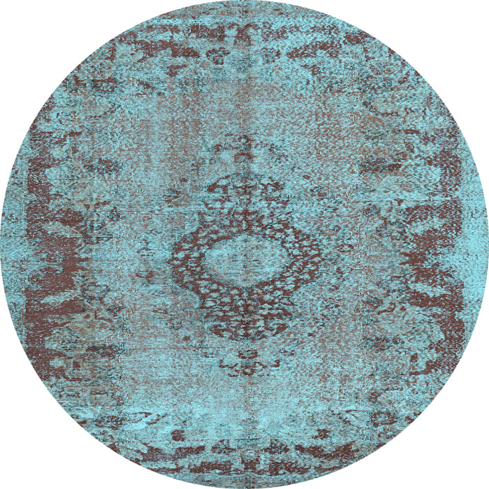 Round Medallion Light Blue Traditional Rug, tr3312lblu