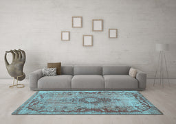 Machine Washable Medallion Light Blue Traditional Rug in a Living Room, wshtr3312lblu