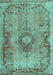 Machine Washable Medallion Turquoise Traditional Area Rugs, wshtr3312turq