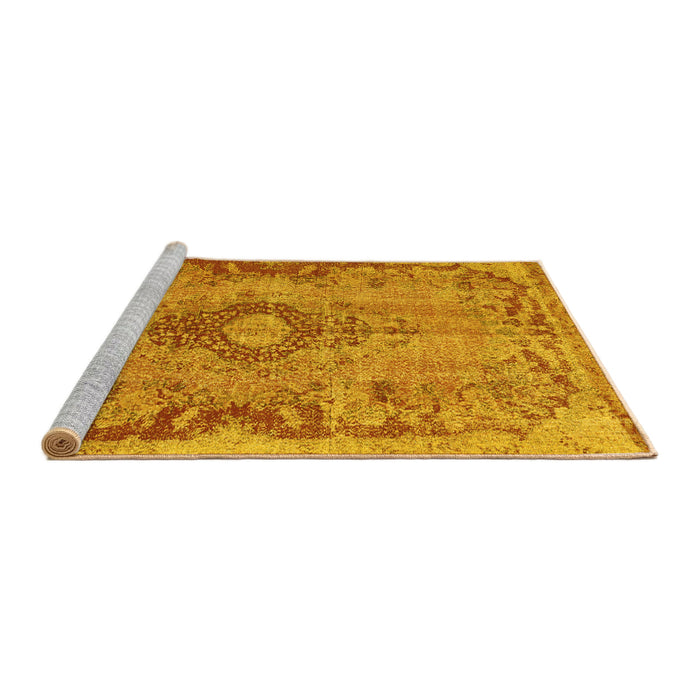 Sideview of Machine Washable Medallion Yellow Traditional Rug, wshtr3312yw