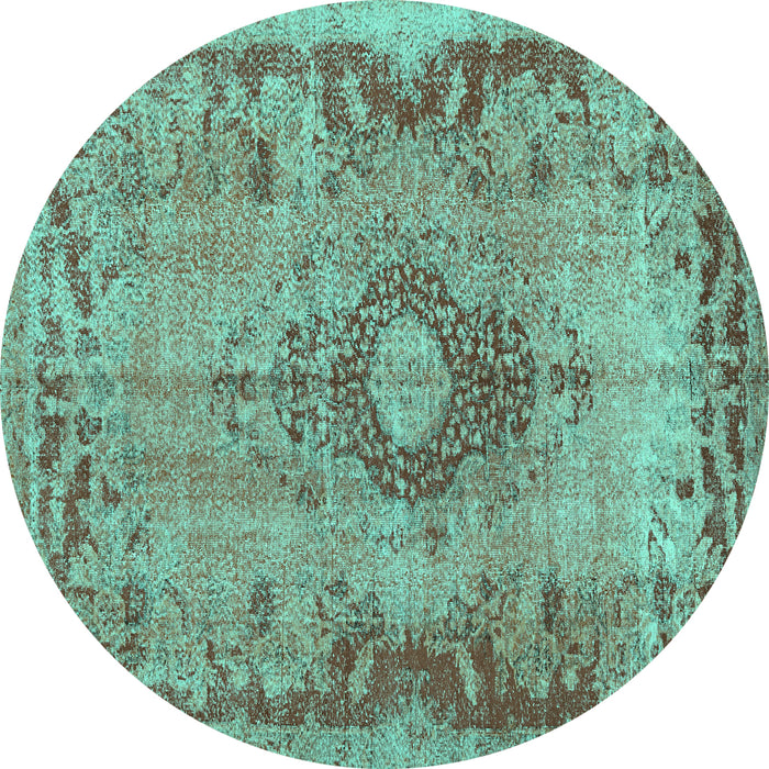 Round Machine Washable Medallion Turquoise Traditional Area Rugs, wshtr3312turq