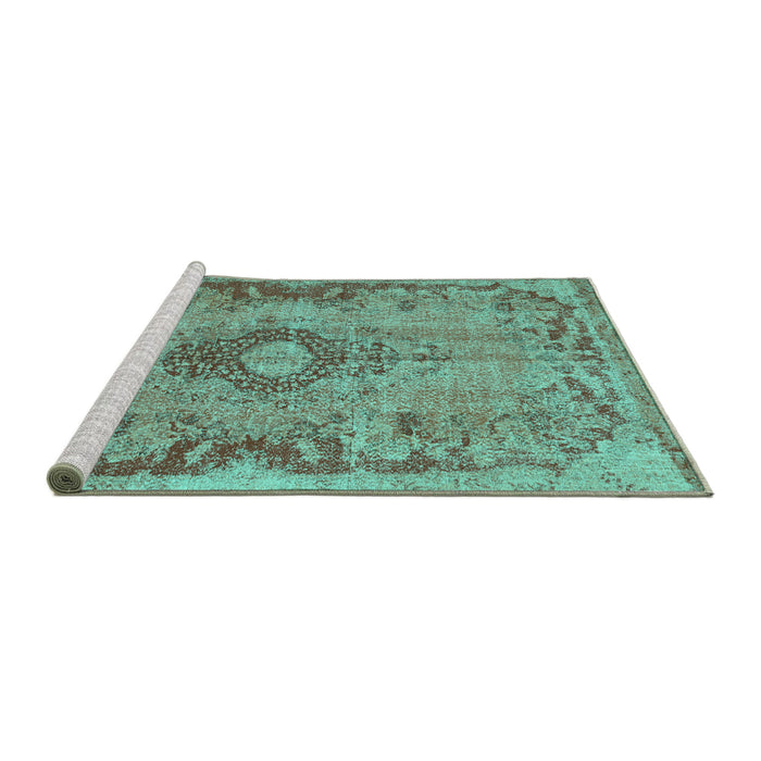 Sideview of Machine Washable Medallion Turquoise Traditional Area Rugs, wshtr3312turq