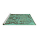 Sideview of Machine Washable Medallion Turquoise Traditional Area Rugs, wshtr3312turq